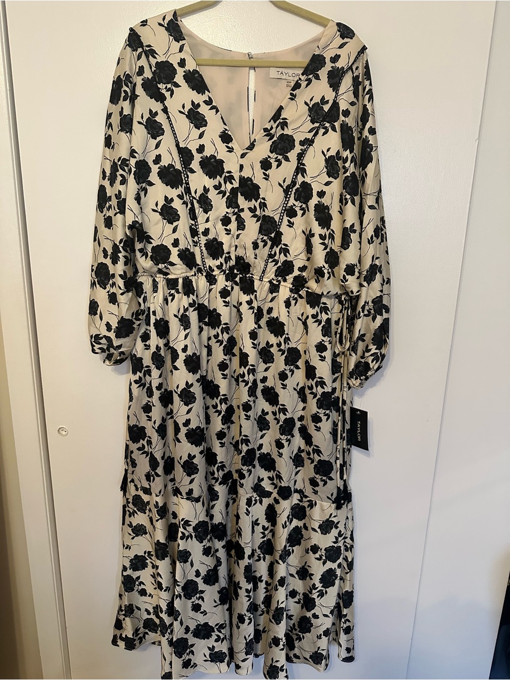 Taylor Cream Midi Dress with Black Floral Print